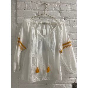 J. Crew AZ104 Women's White Long Sleeve V-Neck Pullover Blouse Top Size Small